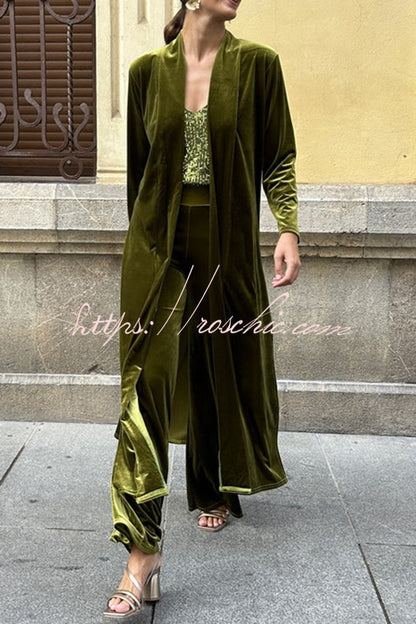 Rooice Velvet Patchwork Long Sleeved Coat