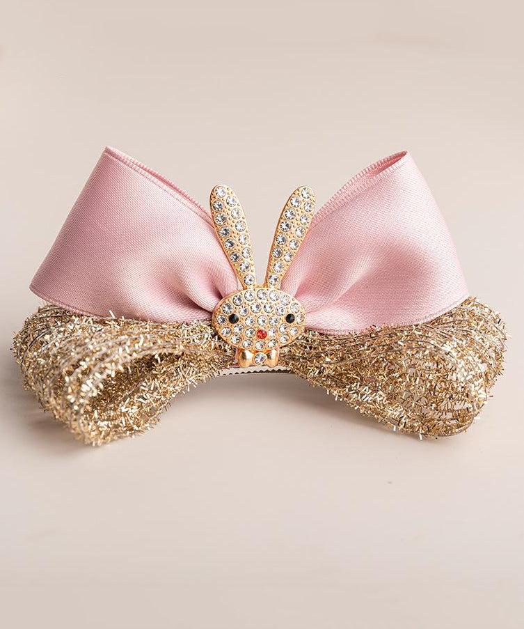 Pink Cloth Zircon Bow.rabbit Hairpin