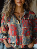 Women's Bohemian Ethnic Collage Art Pattern Print Long Sleeve Comforta