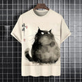Men's Fat Cat Ink Painting Graphic Print T-shirt elevenforest