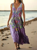 Women's Vintage Ethnic Floral Art Print Pocket Cotton Dress