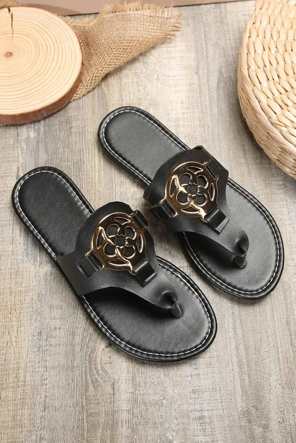 Black Metal Decor Slippers