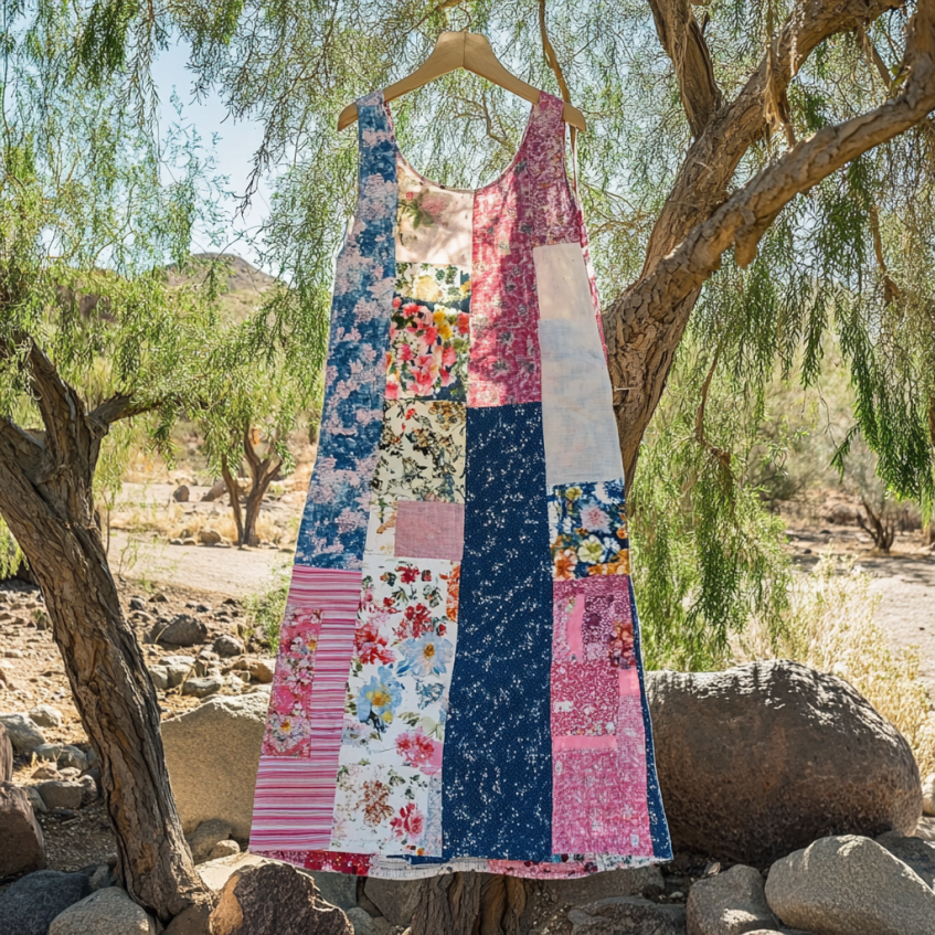 Vintage Floral Patchwork Art Linen Tank Dress elevenforest