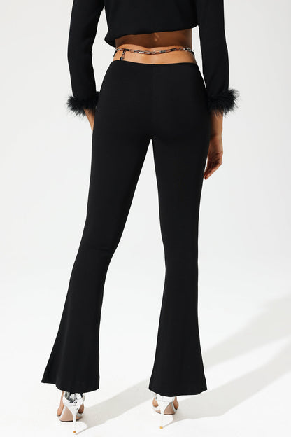 High Waist Exposed Waist Slim Bootstrap Color Pants