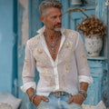 Men's Vintage Floral Embossed Comfort Linen Shirt elevenforest