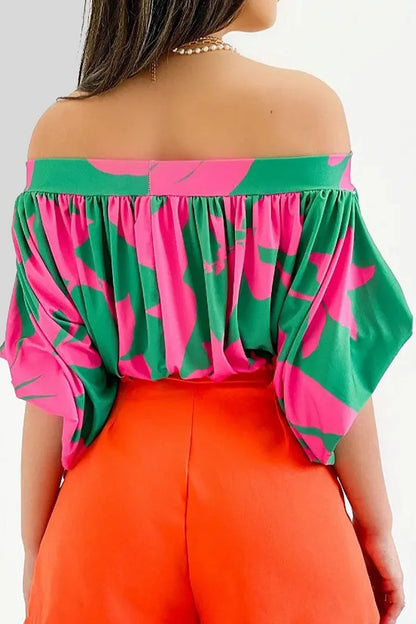 Print Patchwork Off the Shoulder T-shirts