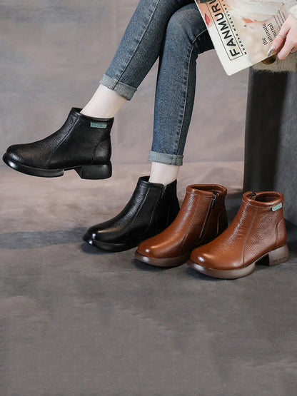 Commute Leather Zipper Mid-heel Boots Ah1065