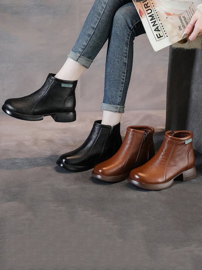 Commute Leather Zipper Mid-heel Boots Ah1065