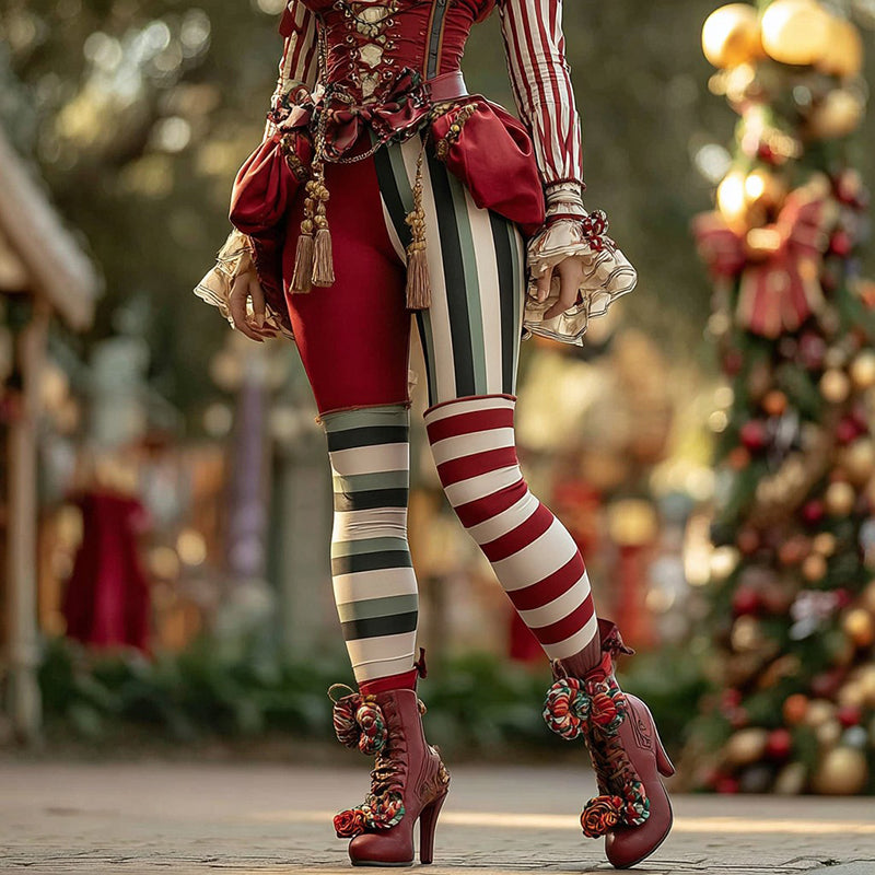 Women's Christmas Candy Stripe Casual Leggings elevenforest