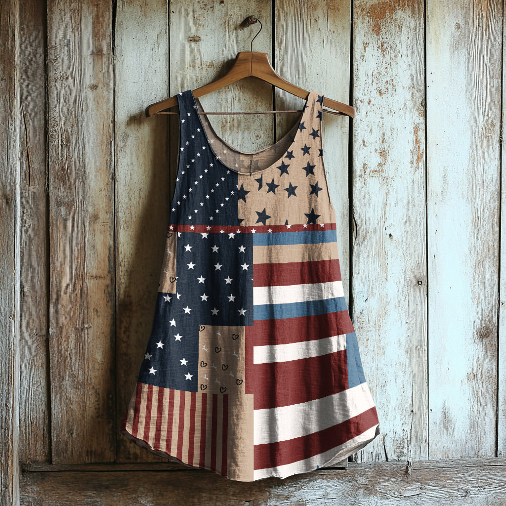 Women's Vintage Independent Day Linen Sleeveless Tank Top elevenforest