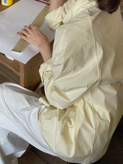 Long Sleeves Loose Color Split-joint Streamer High Neck Blouses
