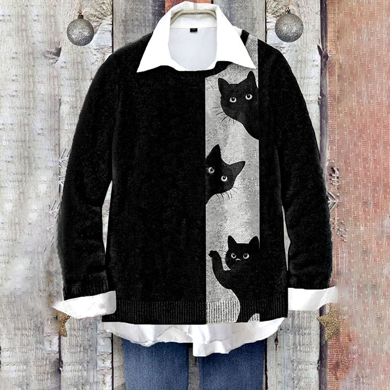 Women's Funny Cat Knitted Cozy Sweater artswardrobe