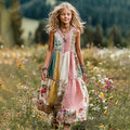 Young Girl's Floral Patch Print Linen Tank Dress elevenforest