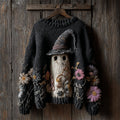 Comstylish Halloween Lovely Ghost Floral Crochet Cozy Knit Sweater
