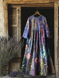 Women's Vintage Floral Print Flowy Cotton Crew Neck Dress