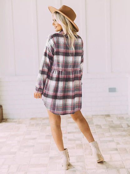 Loose Checkered Lapel Blouses&shirts Tops