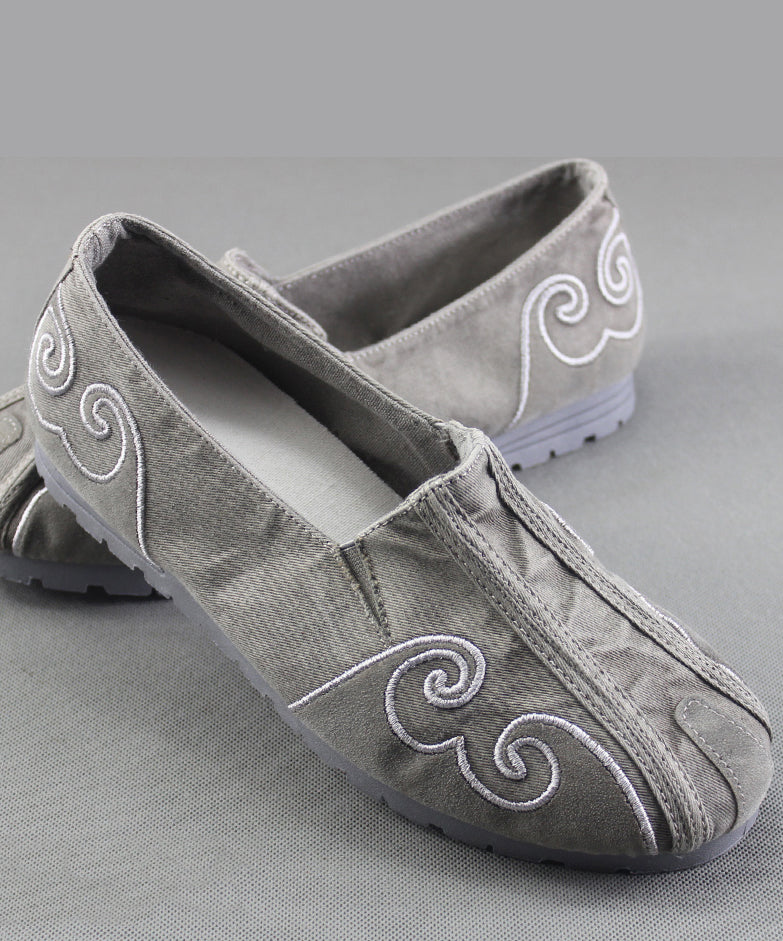 Grey Flat Feet Shoes for Cotton Fabric Stylish Embroidered Flats