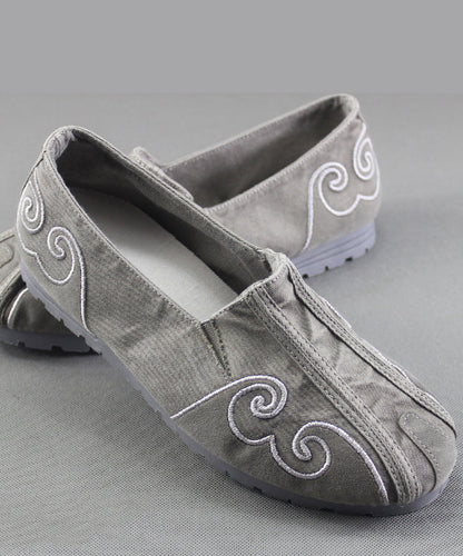 Grey Flat Feet Shoes for Cotton Fabric Stylish Embroidered Flats