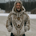 Men's Vintage Viking Wolf Cozy Knit Hooded Sweater elevenforest