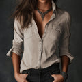 Comstylish Vintage Cotton Linen Tied Long Sleeve Shirt