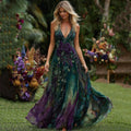 Women's Vintage Purple Floral Art Linen Sleeveless Dress elevenforest