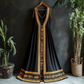 Vintage Egyptian Totem Print Women's Linen Vest Maxi Dress elevenforest
