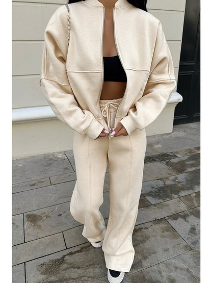 Taruxy Lace Up Pant Sets Loose V Neck Cardigan Woman Autumn Winter Sports Pants 2 Piece Sets Outfits