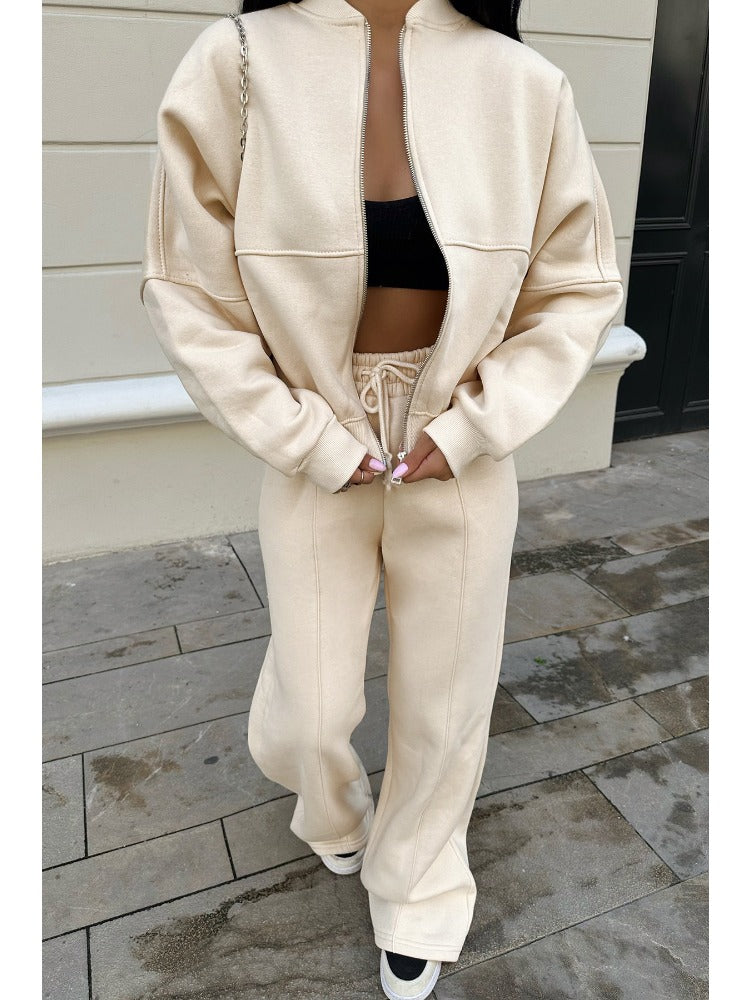 Taruxy Lace Up Pant Sets Loose V Neck Cardigan Woman Autumn Winter Sports Pants 2 Piece Sets Outfits