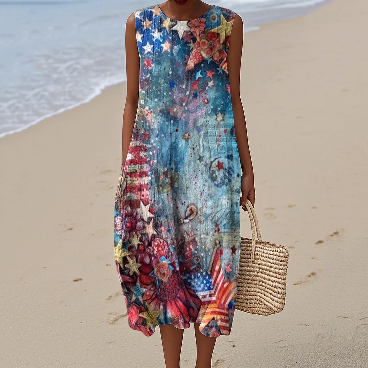 Women's Vintage Independence Day Print Midi Dress elevenforest