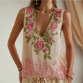 Women's Vintage Floral Embroidery Casual Sleeveless Top elevenforest