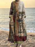 Vintage Japanese Patchwork Pattern Women's Linen Maxi Dress elevenforest