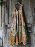 Women's Vintage Floral Patchwork Cotton And Linen Dress elevenforest