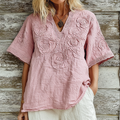 Women's Retro Floral Embroidered Linen T-shirt elevenforest