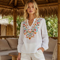 Retro Bohemian Floral Embroidery Art Graphics Cotton And Linen Blend Loose Blouse elevenforest