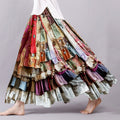 Boho Colorful Patchwork Textile Flowy Linen And Lace Blend Wide Skirt elevenforest