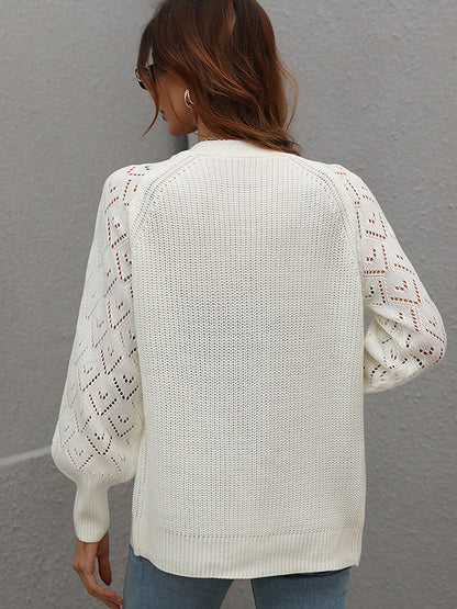 Long Sleeves Loose Color V-neck Cardigan Tops