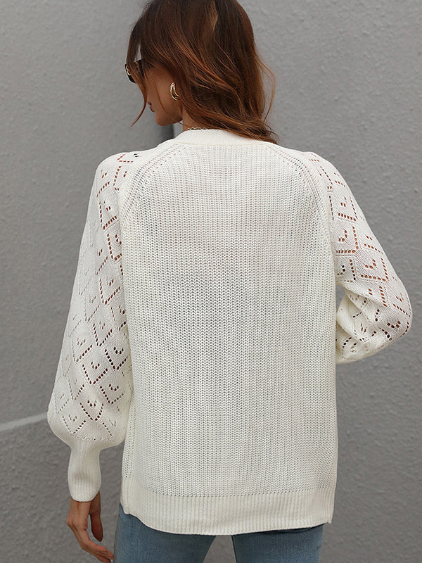 Long Sleeves Loose Color V-neck Cardigan Tops