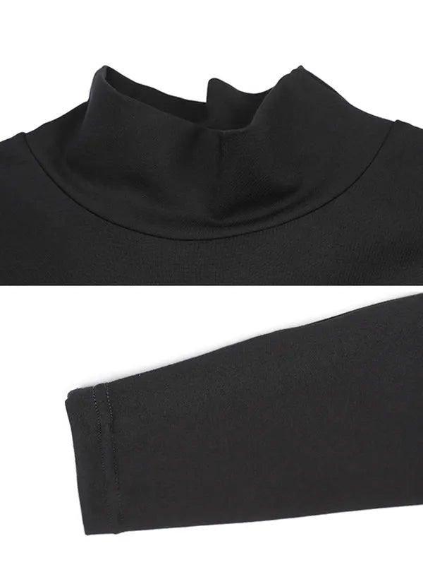 Black False-two Split-joint High-neck Sweatshirt T-shirt