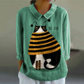 Women's Cute Cat Art  Casual Linen Shirt elevenforest