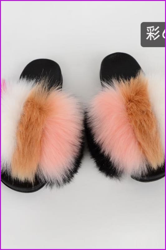 {5-7 Days Wait for Make} New Color Faux Fox Fur Slides F601