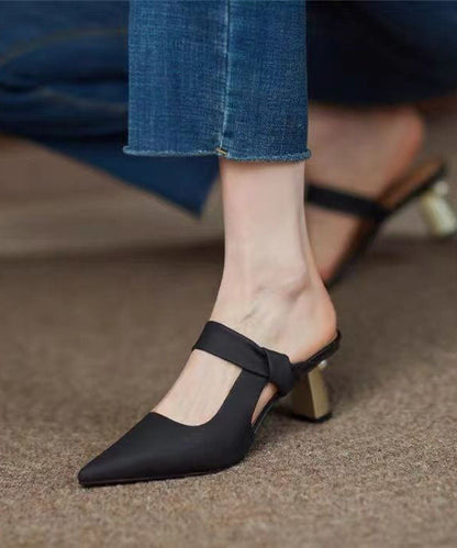 Black Chunky Sheepskin Classy Hollow Out High Heel Slippers Lc0183