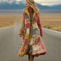 Women's Vintage Patchwork Floral Art Cozy Knit Hooded Long Cardigan elevenforest