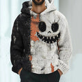 Men's Halloween Pumpkin Face Colorblock Stitched Cozy Knit Hooded Sweater elevenforest