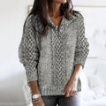 Women's Thick Knit Design Pattern Half Zip Neck Sweater elevenforest