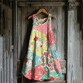 Vintage Floral Geometric Art Linen Blend Tank Dress elevenforest