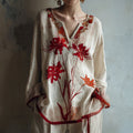 Women's Japanese Spider Lily Embroidered Cotton And Linen Shirt elevenforest