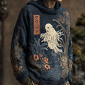 Japanese Spooky & Floral Art Men's Knit Hooded Sweater elevenforest