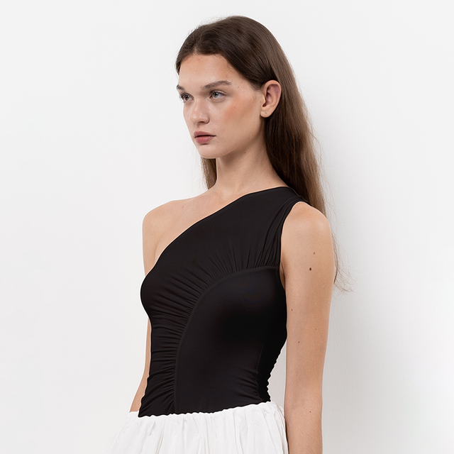 Cutenova ’s Summer Tank Tops One Off Shoulder Sleeveless Color Slim Fit Camisole Blouse T-shirts Aesthetic Clothes