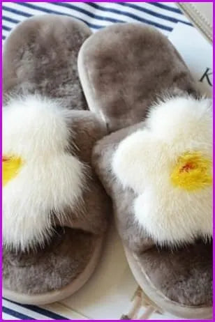 Panda/flower/smile Sheep Fur Slippers Df002