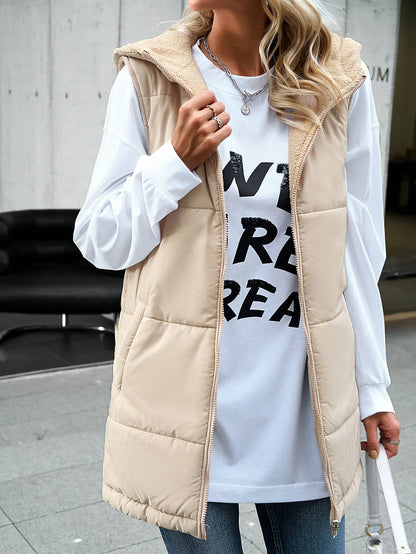Fall and Forever Hooded Puffer Vest - Apricot
